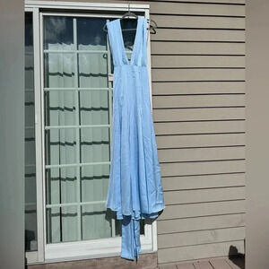 Fame and Partners blue silk halter neck maxi dress